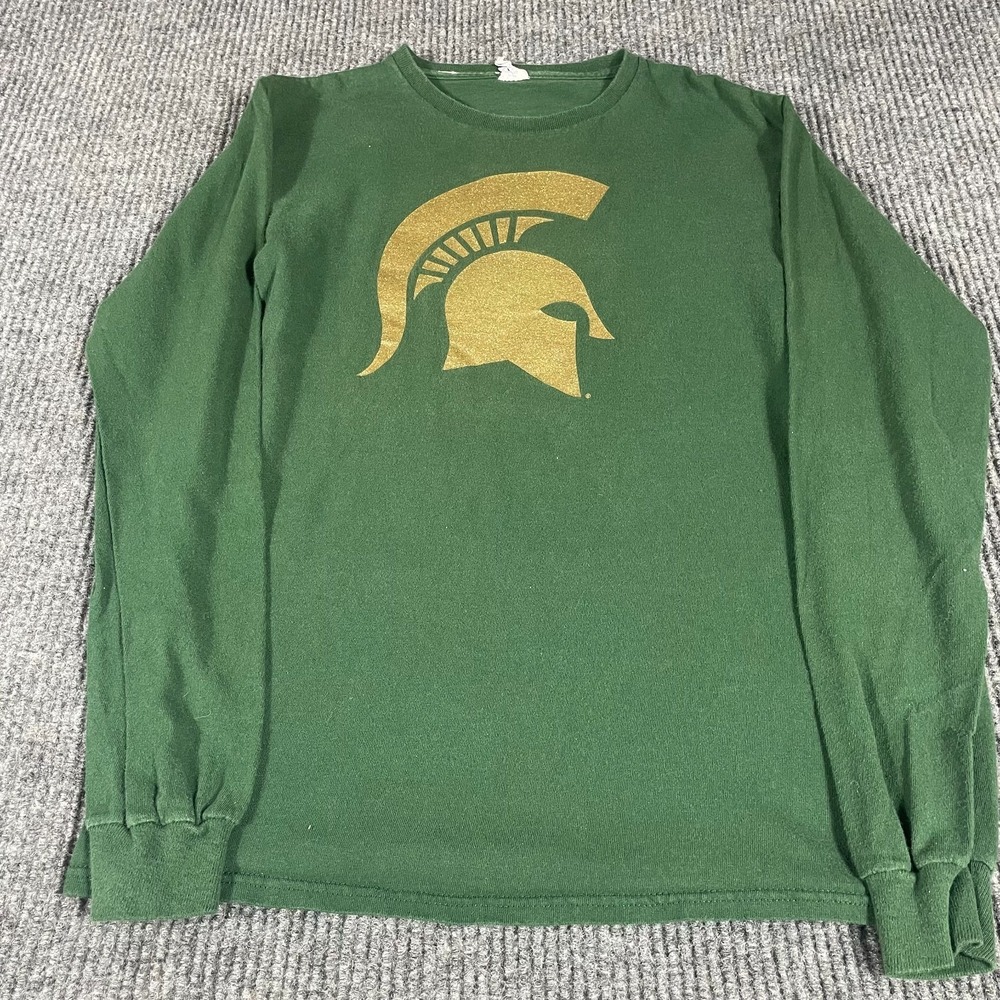 VTG Michigan State Spartans T Shirt Womens Small S Green Gold Long Sleeve Y2K
